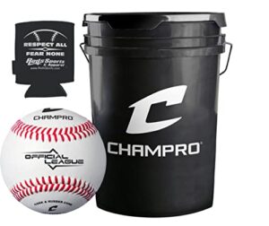 champro cbb-40 genuine leather cover baseballs in a black bucket – 30 balls and one rods can sleeve included.