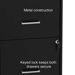 STAPLES 2-Drawer Vertical Locking File Cabinet (Black, Sold as 1 Each) – Holds Letter Size Documents, Measures 26.3" H x 14" W x 18" D, Secure Filing Cabinet with Included Key Lock