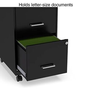 STAPLES 2-Drawer Vertical Locking File Cabinet (Black, Sold as 1 Each) – Holds Letter Size Documents, Measures 26.3" H x 14" W x 18" D, Secure Filing Cabinet with Included Key Lock