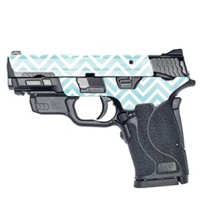 mightyskins glossy glitter skin compatible with smith & wesson m&p 9mm shield ez m2.0 – aqua chevron | protective, durable high-gloss glitter finish | easy to apply | made in the usa