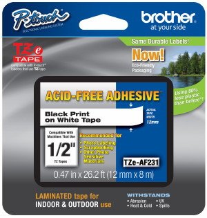 2/Pack Genuine Brother 1/2" (12mm) Black on White Acid Free Adhesive TZe P-Touch Tape for Brother PT-300, PT300 Label Maker