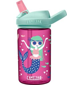 camelbak eddy+ 14 oz kids water bottle with tritan renew – straw top, leak-proof when closed, mermaids & narwhals