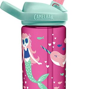 CamelBak eddy+ 14 oz Kids Water Bottle with Tritan Renew – Straw Top, Leak-Proof When Closed, Mermaids & Narwhals
