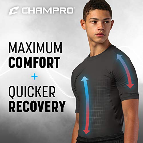 CHAMPRO Compression Half Sleeve Shirt, Youth Small, Grey