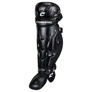 CHAMPRO Optimus MVP Single Knee Baseball Catcher’s Leg Guards, 12" Shin Length, Black, CG112B