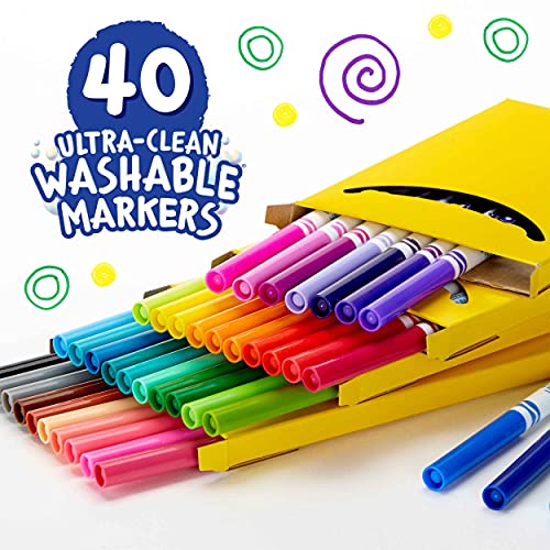 Crayola Ultra Clean Fine Line Washable Markers, Kids Markers For School, Back To School Gifts, 40 Count