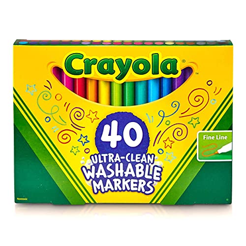 Crayola Ultra Clean Fine Line Washable Markers, Kids Markers For School, Back To School Gifts, 40 Count