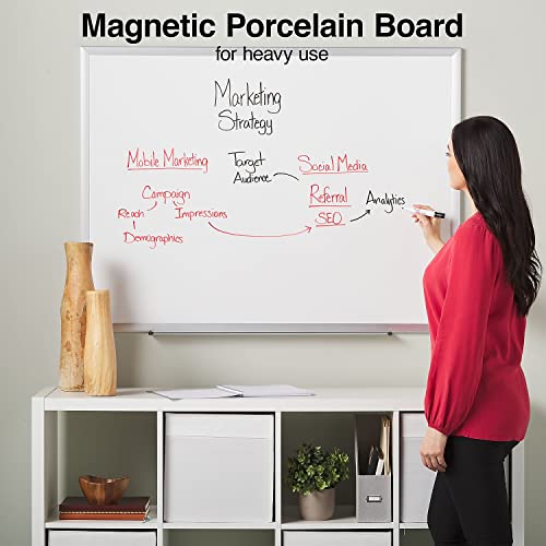 Staples 1682304 Porcelain Magnetic Whiteboard Silver Aluminum Frame 4-Ft W X 3-Ft H