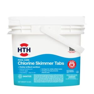 HTH Pool Care Chlorine Skimmer Tabs, Swimming Pool Chlorinating Visibly Brilliant Sanitizer, Controls Bacteria and Algae, 5.5 lbs.