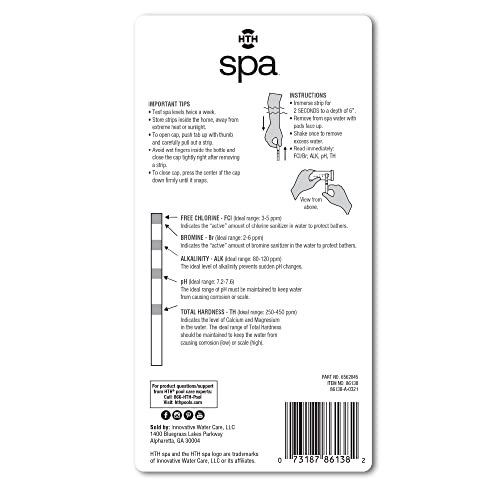 HTH Spa Care 6-Way Test Strips, Spa & Hot Tub Chemical Tester, 25 Strips