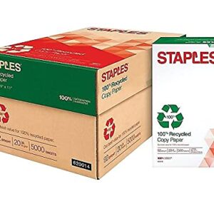 Staples 620014 100% Recycled 8.5-Inch X 11-Inch Copy Paper 20 Lbs 92B 500/Rm 10 Rm/Ct