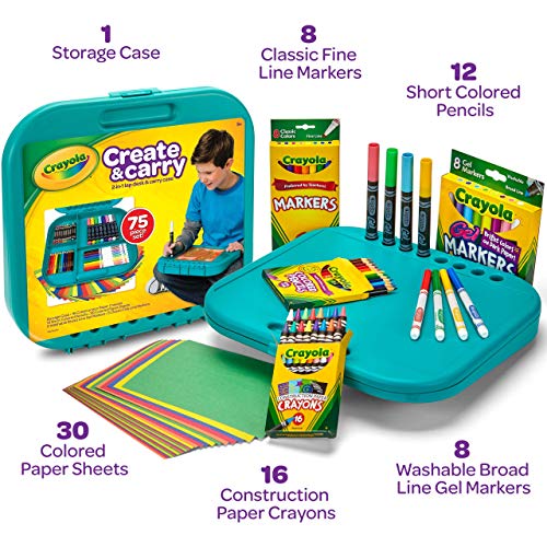 Crayola Create 'N Carry Art Set, 75 Pieces, Art Gift for Kids, Ages 5 & Up