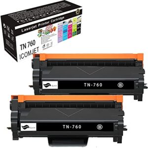 ICOMJET Compatible Toner Cartridge Replacement for Brother TN760 TN-760 TN730 Use for Brother HL-L2350DW HL-L2370DW MFC-L2730DW HL-L2390DW HL-L2395DW DCP-L2550DW MFC-L2710DW MFC-L2750DW (2BLACK)