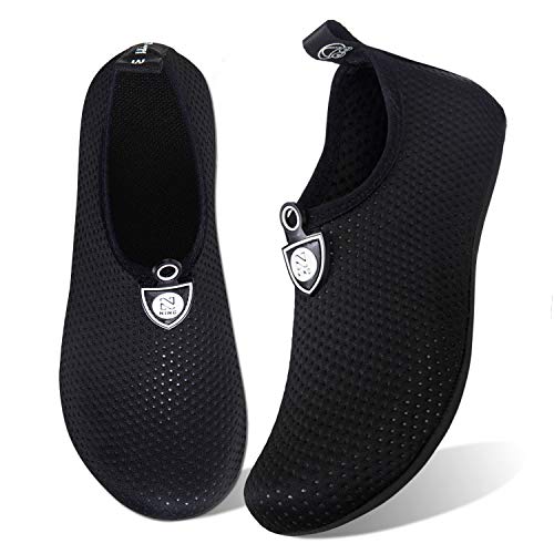 WateLves Water Shoes for Womens Mens Barefoot Quick-Dry Aqua Socks for Beach Swim Surf Yoga Exercise New Translucent Color Soles (Dots-Black, 38/39)