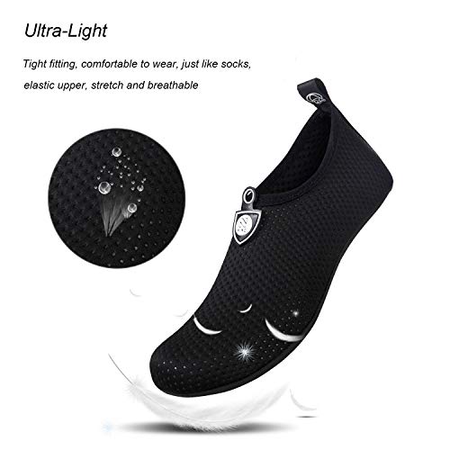 WateLves Water Shoes for Womens Mens Barefoot Quick-Dry Aqua Socks for Beach Swim Surf Yoga Exercise New Translucent Color Soles (Dots-Black, 38/39)