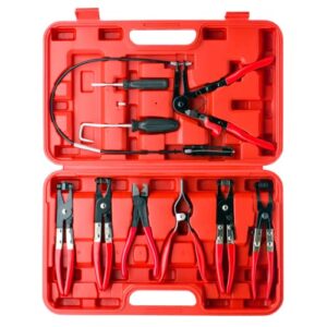 9pcs Hose Clamp Pliers Set, Remover Tool Kit with Long Reach Wire Spring Hose Clamp Pliers Remover Set for Automotive Coolant Radiator Heater and Water Hose