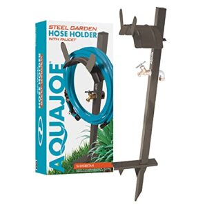 aqua joe sj-shsbb garden hose solid brass faucet w/quick install anchor base, free-standing, tan