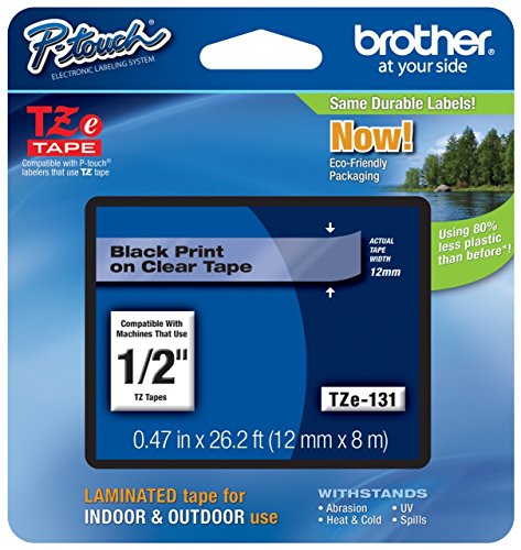 Genuine Brother 1/2" (12mm) Black on Clear TZe P-Touch Tape for Brother PT-2100, PT2100 Label Maker with Free TZe Tape Guide Included