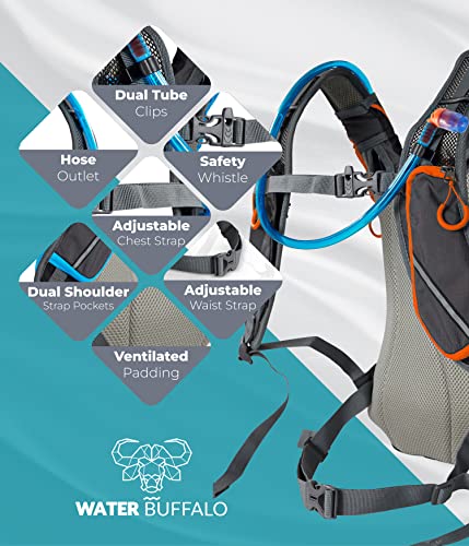 Water Buffalo Hydration Backpack | Hydration Pack & 2 Liter BPA Free Bladder | Multiple Pockets for All Your Essentials