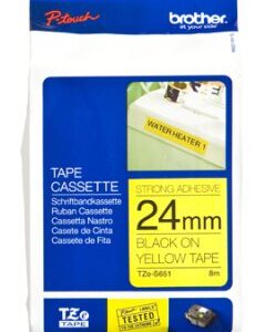 Brother Tzes651 Tze Extra-Strength Adhesive Laminated Labeling Tape, 1-Inch W, Black On Yellow