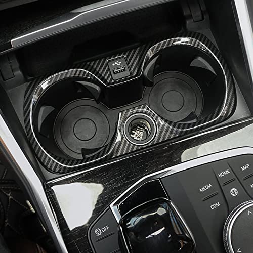 Xotic Tech Inner Water Cup Holder Panel Frame Cover Trim, Carbon Fiber Pattern, Compatible with BMW 3 Series G20 G28 2019-2022