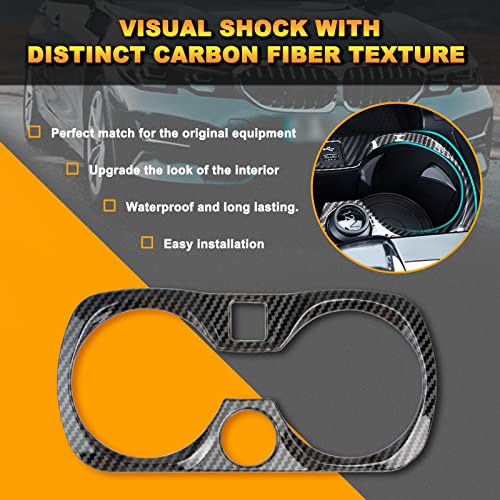 Xotic Tech Inner Water Cup Holder Panel Frame Cover Trim, Carbon Fiber Pattern, Compatible with BMW 3 Series G20 G28 2019-2022