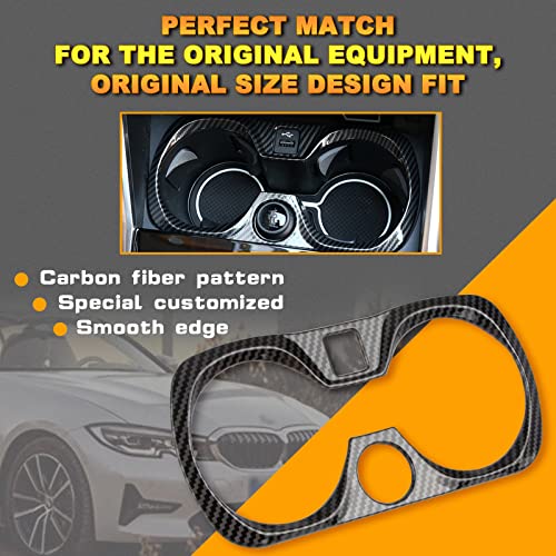 Xotic Tech Inner Water Cup Holder Panel Frame Cover Trim, Carbon Fiber Pattern, Compatible with BMW 3 Series G20 G28 2019-2022