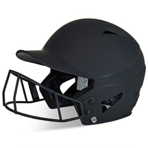 champro hx rise fastpitch softball batting helmet with facemask in solid color matte finish, black, junior, hxfpmbj medium