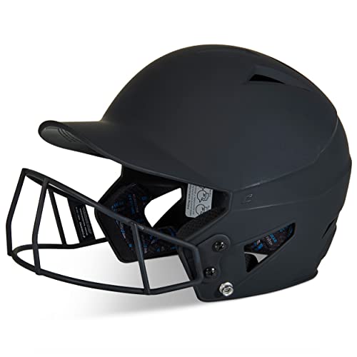 CHAMPRO HX Rise Fastpitch Softball Batting Helmet with Facemask in Solid Color Matte Finish, Black, Junior, HXFPMBJ Medium