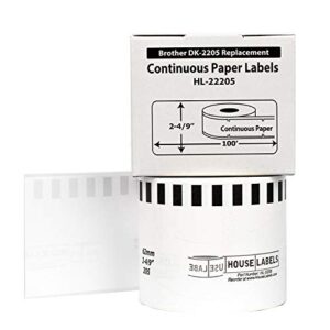 HOUSELABELS Compatible with DK-2205 Replacement Roll for Brother QL Label Printers; Continuous Length Labels; 2-4/9" x 100 feet (62mm*30.48m) - 50 Rolls