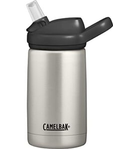 camelbak eddy+ kids 12 oz bottle, insulated stainless steel with straw cap – leak proof when closed, bare steel