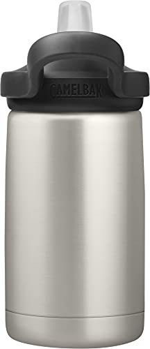 CamelBak Eddy+ Kids 12 oz Bottle, Insulated Stainless Steel with Straw Cap - Leak Proof When Closed, Bare Steel