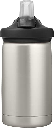 CamelBak Eddy+ Kids 12 oz Bottle, Insulated Stainless Steel with Straw Cap - Leak Proof When Closed, Bare Steel