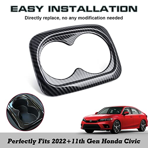 Xotic Tech Inner Rear Seat Water Cup Holder Panel Frame Cover Trim, Carbon Fiber Pattern, Compatible with Honda Civic 10th 11th Gen 2016-2022