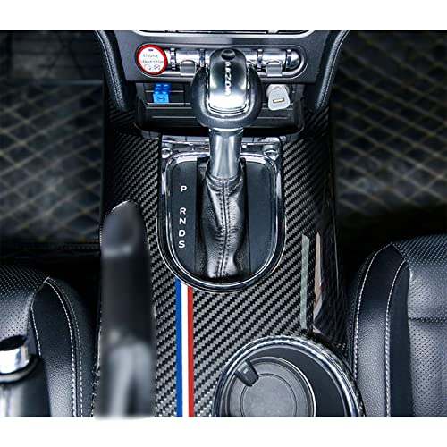 Xotic Tech Center Console Gear Water Cup Panel Cover Trim, Genuine Soft Carbon Fiber with 3 Color Strips, Compatible with Ford Mustang 2015-up