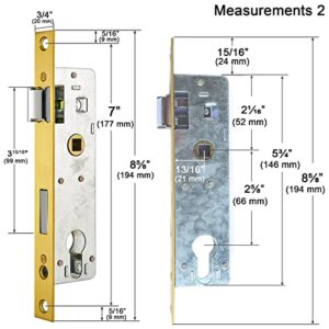 HTH HTHomeprod Solid Brass Lever Handle Set for Screen / Storm Door, Double Cylinder Mortise Lock Added Security, Fit for 1 in. Or 1.38 in. Thickness Door, Polished Brass