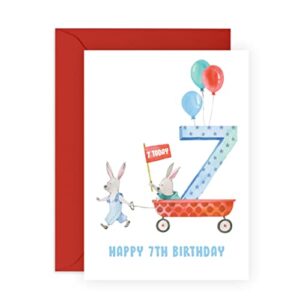 rabbit birthday card for kids – 7th birthday card for girls and boys – age 7 – bunny greeting card for son daughter granddaughter grandson – brother or sister birthday card – central 23