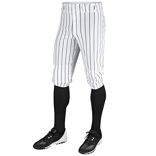 CHAMPRO Boys' Youth Triple Crown Classic Pinstripe Baseball Knickers, White, Black, Small