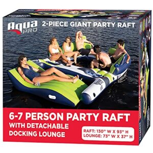 aqua inflatable lake float for adults | floating island – dock – lake raft with docking lounger, navy/lime/white