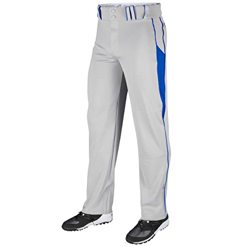 CHAMPRO boys Champro Youth Triple Crown Open Bottom Baseball Pant w Geometric Side Insert, Grey, Royal, Large US