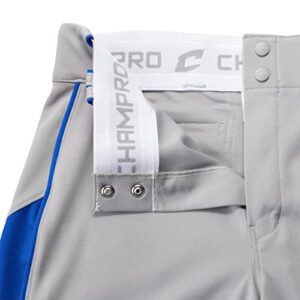 CHAMPRO boys Champro Youth Triple Crown Open Bottom Baseball Pant w Geometric Side Insert, Grey, Royal, Large US