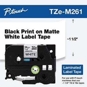 brother p-touch tze-m261 black print on matte white label tape 1.4” (36mm) wide x 26.2’ (8m) long