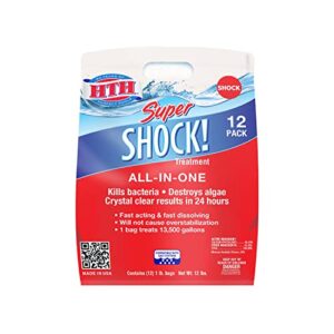 HTH 52026 Super Shock Treatment Swimming Pool Chlorine Cleaner, 1 lb (Pack of 12) & Pool Care Shock Advanced, Swimming Pool Chemical Prevents Bacteria & Algae, Cal Hypo Formula, 1 lb (Pack of 12)