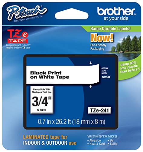 Genuine Brother 3/4" (18mm) Black on White TZe P-touch Tape for Brother PT-1960, PT1960 Label Maker with FREE TZe Tape Guide Included