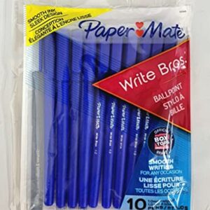 Paper Mate 9313499 Blue Medium Tip Write Brothers Stick Ballpoint Pens 10 Count