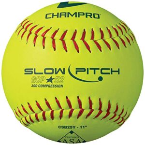 champro asa 11″ slow pitch softballs with durahide cover and .52 cor, 12 pack