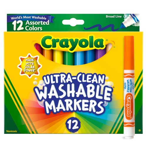 Crayola Ultra Clean Washable Markers Broad Line, Multi Colored, 12 Count (Pack of 1)