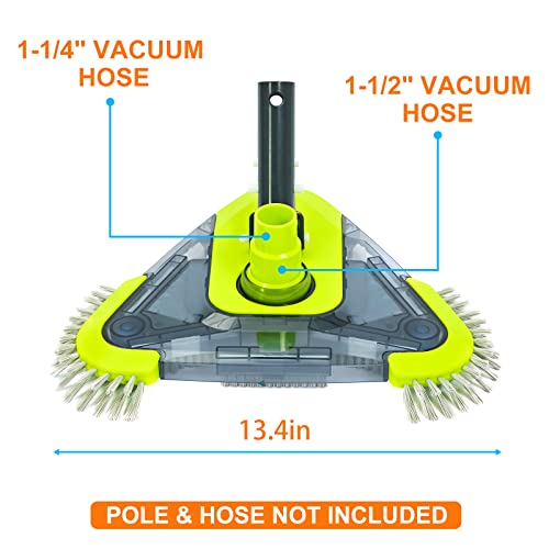 Pool Vacuum Head with Side Brush & Universal Rotatable Hose Adapter,Weighted Triangular Shape(Safe for Vinyl Liner Pool)