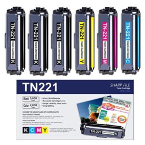 hiyota 6-pack tn-221 tn221 compatible tn-221bk tn-221c tn-221m tn-221y toner cartridge set replacement for brother tn-221 tn225 hl-3140cw 3180cdw mfc-9130cw dcp-9015cdw printer toner | 3bk/1c/1m/1y