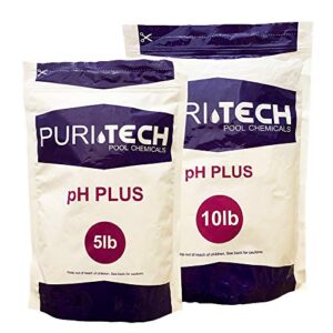 puri tech chemicals ph plus 15lb resealable bag for swimming pools & spas ph increaser up balancer 100% sodium carbonate increases ph & chlorine effectiveness